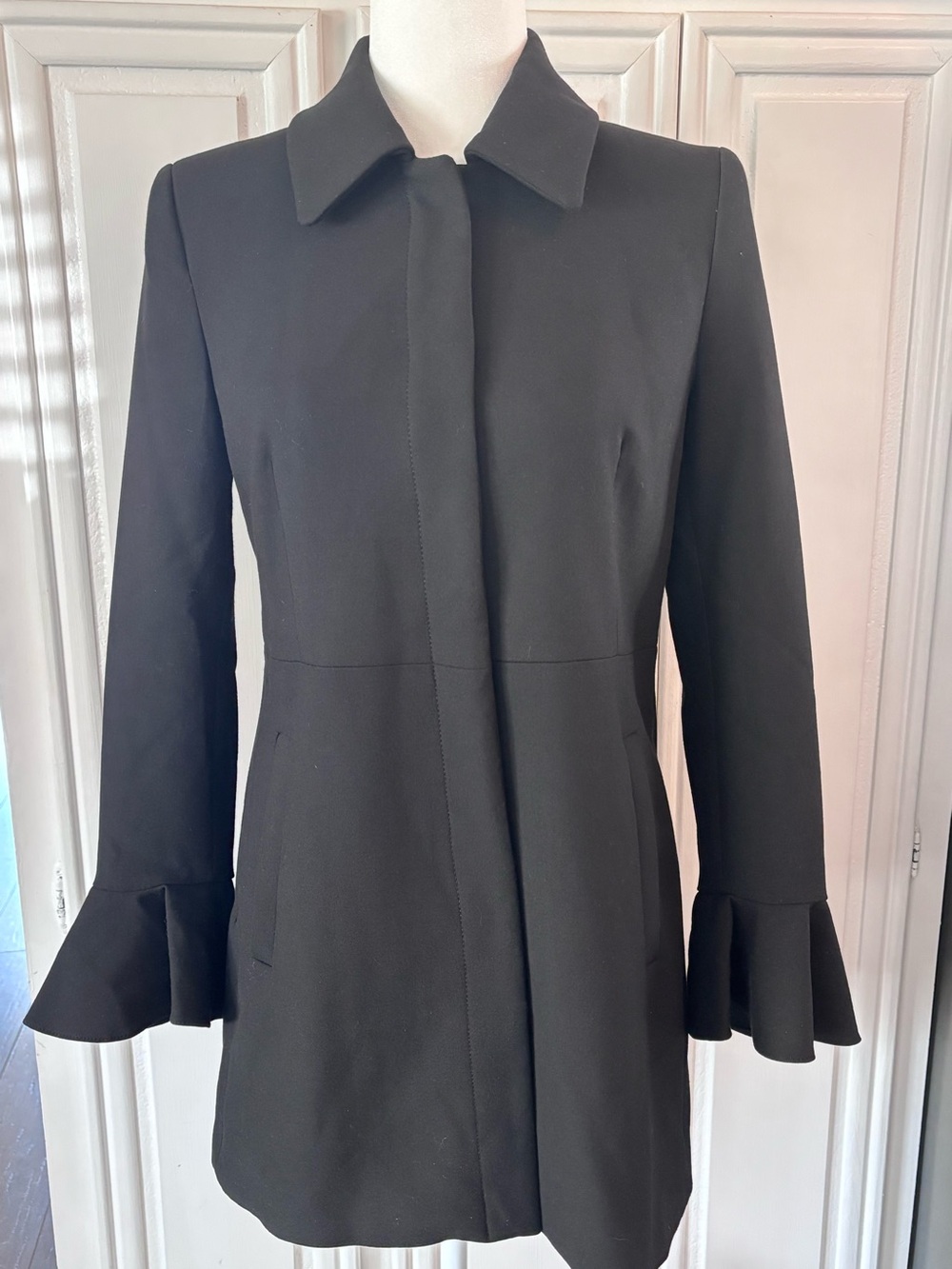 Zara Black Ruffle Cuff Coat sz S